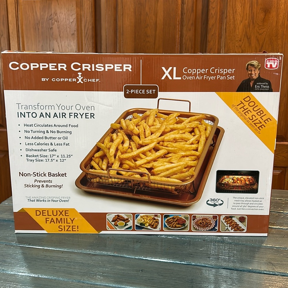 NWOT Copper Chef XL Copper Crisper 2 Pc Copper Oven Air fryer Pan Set, Unused